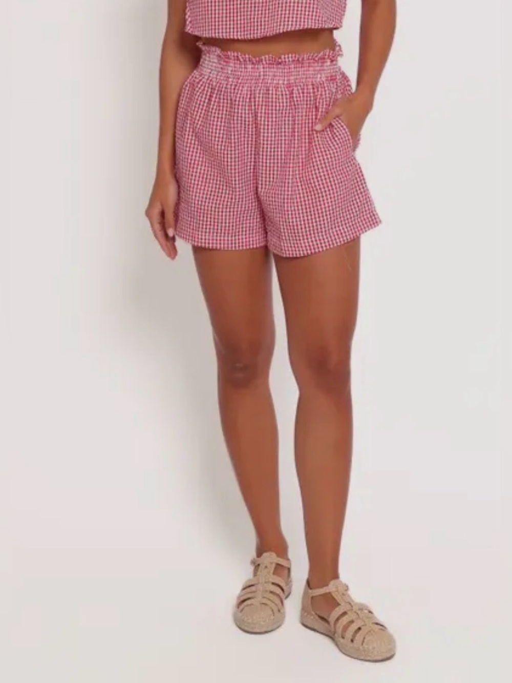 Petal & Pup Smocked Waist Pink Gingham Women’s Shorts